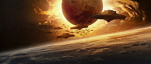 gray UFO's 3D wallpaper, artwork, apocalyptic, science fiction, Iron Sky