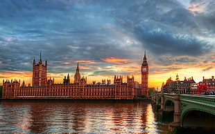 Palace of Westminster and Big Ben in London during golden hour
