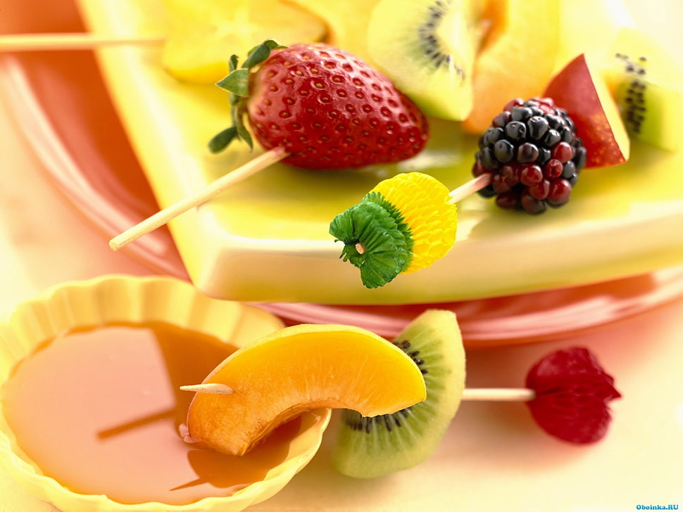 assorted fruit on sticks HD wallpaper