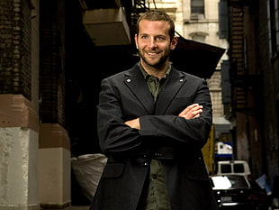man in black notch lapel suit jacket in alleyway HD wallpaper