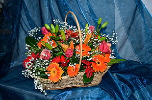 bouquet of orange, red, and pink flowers HD wallpaper