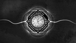 black and gray analog wall clock illustration, abstract, clocks, time HD wallpaper