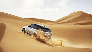 gray and black car die-cast model, Range Rover, desert, car, vehicle HD wallpaper