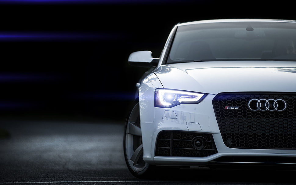 white Audi car, Audi, Audi RS5, Headlights, LED headlight HD wallpaper