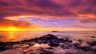 blue ocean, landscape, nature, sunset, clouds HD wallpaper