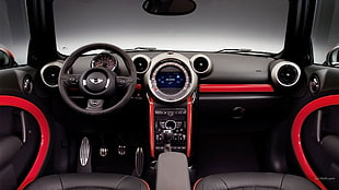 black Mini multifunction steering wheel, car, Mini Cooper, dashboards, car interior HD wallpaper