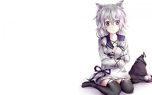 white-haired female anime character sitting HD wallpaper
