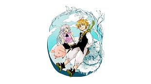 male and female anime character sitting on pig digital wallpaper, Nanatsu no Taizai, Elizabeth Liones HD wallpaper