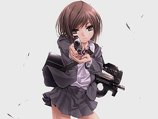 girl anime character holding gun andP90 HD wallpaper