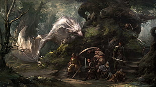 dragon and people wallpaper, fantasy art, artwork, Wyvern HD wallpaper