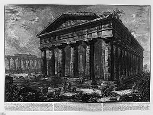 grayscale photo of city buildings, Greek mythology, Poseidon, Neptune, temple HD wallpaper