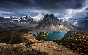 gray and black mountain, nature, Canada, mountains, lake HD wallpaper