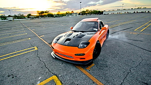 orange and black Mazda RX-7 coupe, Mazda RX-7, drift, orange, car HD wallpaper