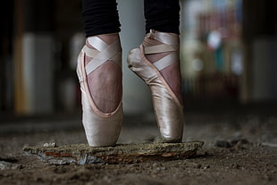 pair of brown ballet shoes