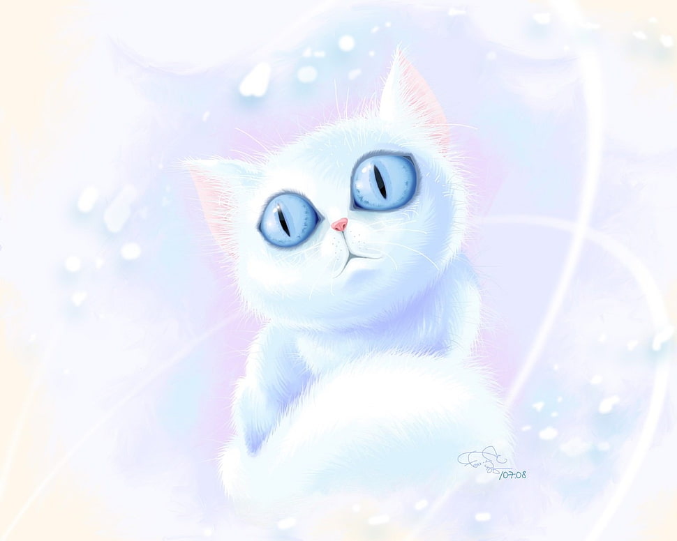 white cat animated photo HD wallpaper