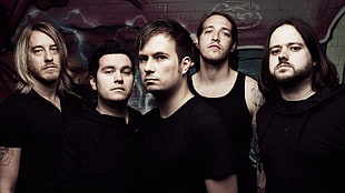five group of men wearing black shirts HD wallpaper