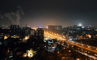 black and brown concrete building, photography, urban, city, lights