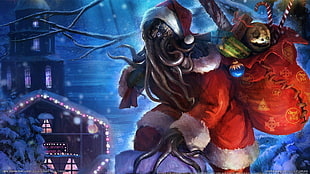 painting of octopus Santa Claus, Cthulhu, horror, creature, Christmas HD wallpaper