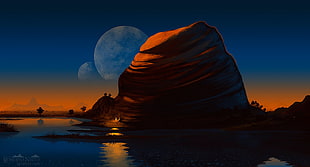 rock formation beside body of water illustration, planet, sea, rock HD wallpaper