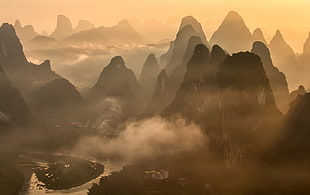 aerial view of mountain ranges, nature, landscape, photography, mountains