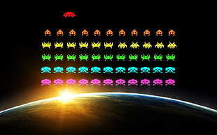 earth atmosphere, pixel art, 8-bit, Space Invaders, retro games