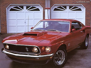 red Ford Mustang coupe, car, red cars