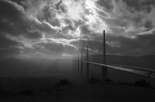 grayscale photo of bridge, landscape, nature, viaduct, bridge HD wallpaper