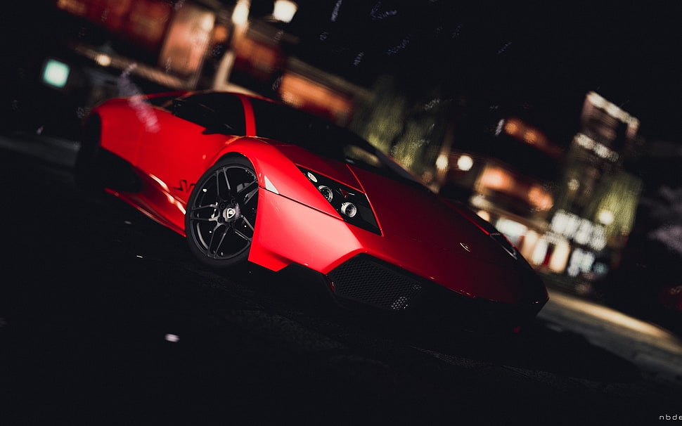 red coupe, car, black HD wallpaper