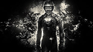 person wearing helmet digital wallpaper, video games, monochrome, artwork, Dead Space HD wallpaper