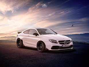 white Mercedes-Benz coupe, Mercedes-Benz, car, custom, andrecamachodesign HD wallpaper