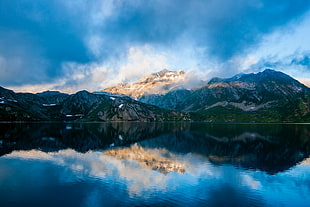 green mountain, Mountains, Fog, Lake