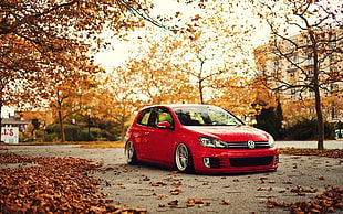 red Volkswagen 3-door hatchback, car, Volkswagen, red cars