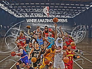 blurry photo of NBA poster HD wallpaper
