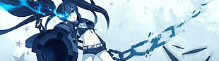 female anime character, dual monitors, Black Rock Shooter