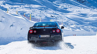 black Nissan Skyline GT-R35 coupe, Nissan, Nissan GT-R, winter, car