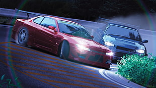 red and blue cars, car, drift, Nissan Silvia Spec-R, Nissan HD wallpaper