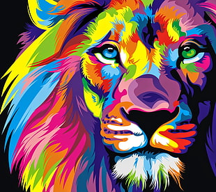 yellow, brown, and pink lion head vexel art HD wallpaper
