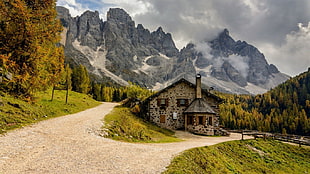 white painted house, house, mountains, landscape