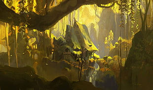 tree house digital wallpaper, concept art, fantasy art, artwork