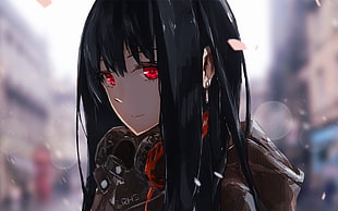 woman in black long hair anime character HD wallpaper