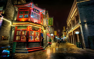 red and brown building painting, cityscape, city, building, HDR