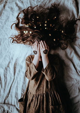 women's brown hair, Girl, Hands, Art