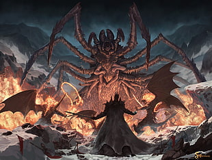 brown spider monster digital wallpaper, fan art, demon, Balrog, J. R. R. Tolkien HD wallpaper
