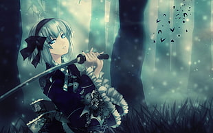 female holding sword anime digital wallpaper HD wallpaper