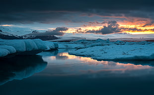 body of water over the horizon, nature, landscape, winter, snow