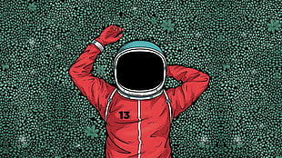 red astronaut artwork, artwork, astronaut, grass HD wallpaper