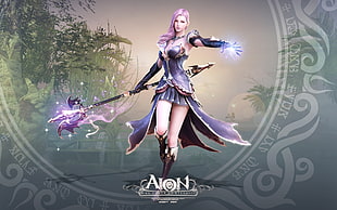 Aion woman with purple hair game character illustration HD wallpaper