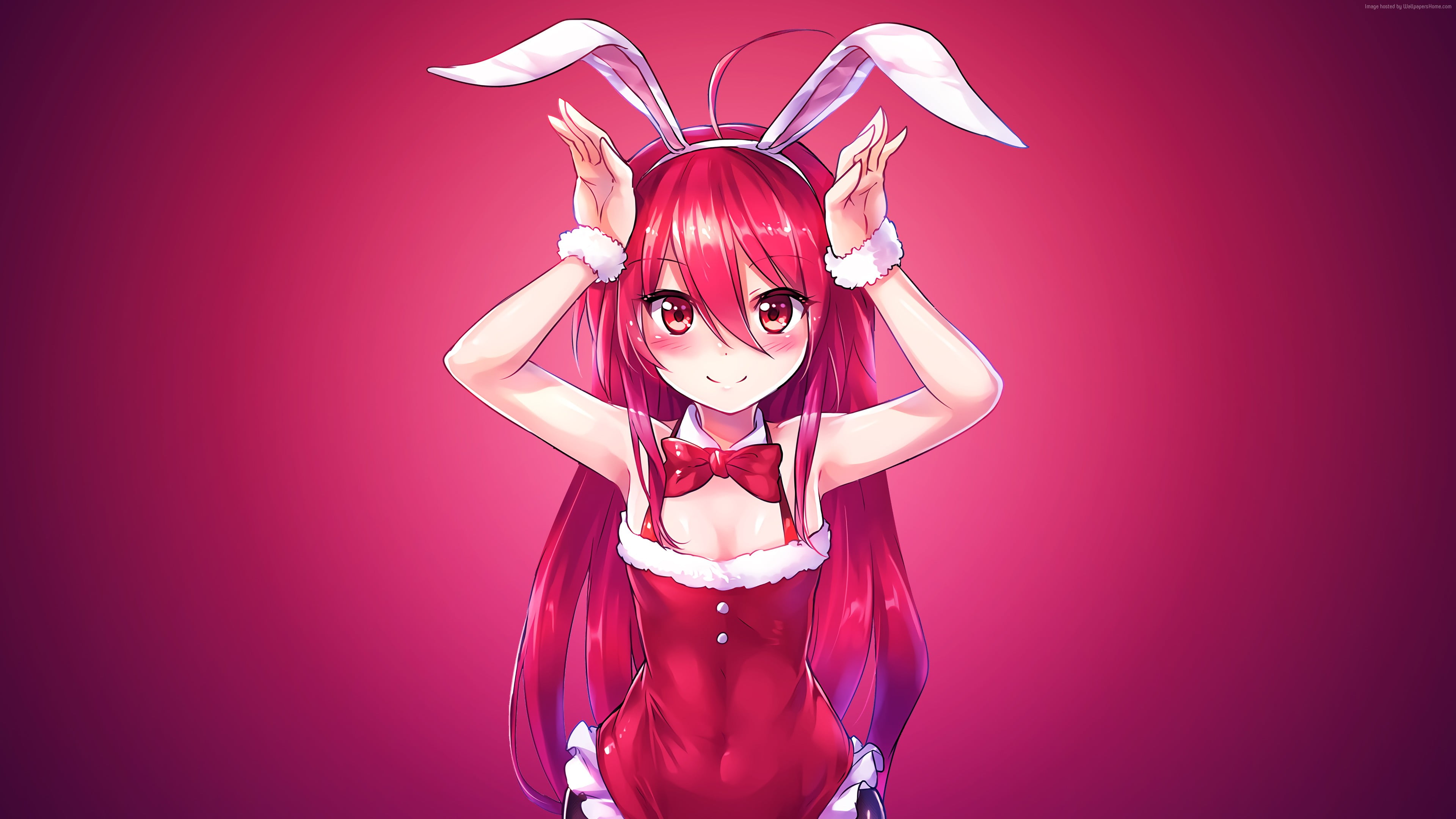 Female anime character with red hair and white rabbit ears headband digital  wallpaper HD wallpaper | Wallpaper Flare