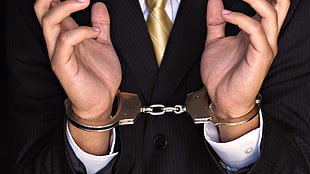 person wearing suit with handcuffs HD wallpaper