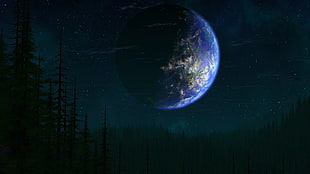 planet earth, fantasy art, space art, planet, trees HD wallpaper